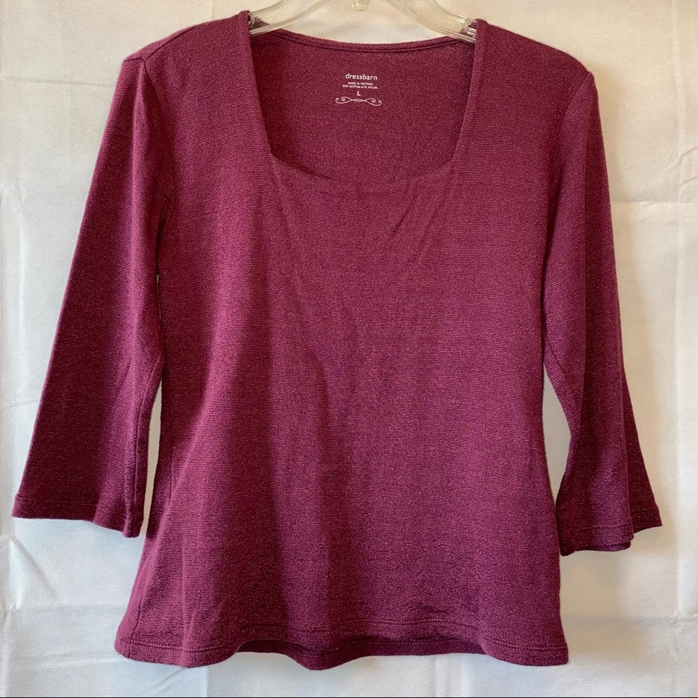 Dressbarn Square Neckline Shimmer Blouse - Plum - Large